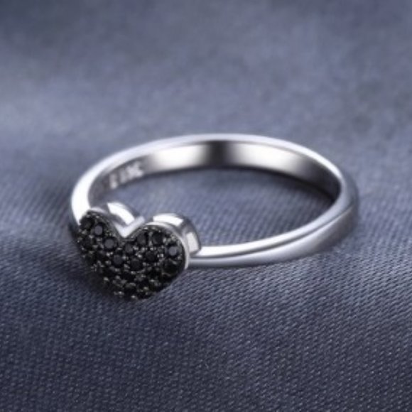 New Sterling SILVER Heart black stones Ring - Picture 2 of 3